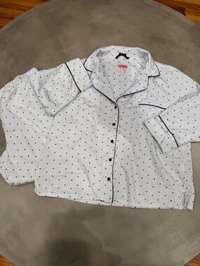 Kate Spade New York Pajama Set Blue Stripe Heart Print Button Down Sleepwear XL